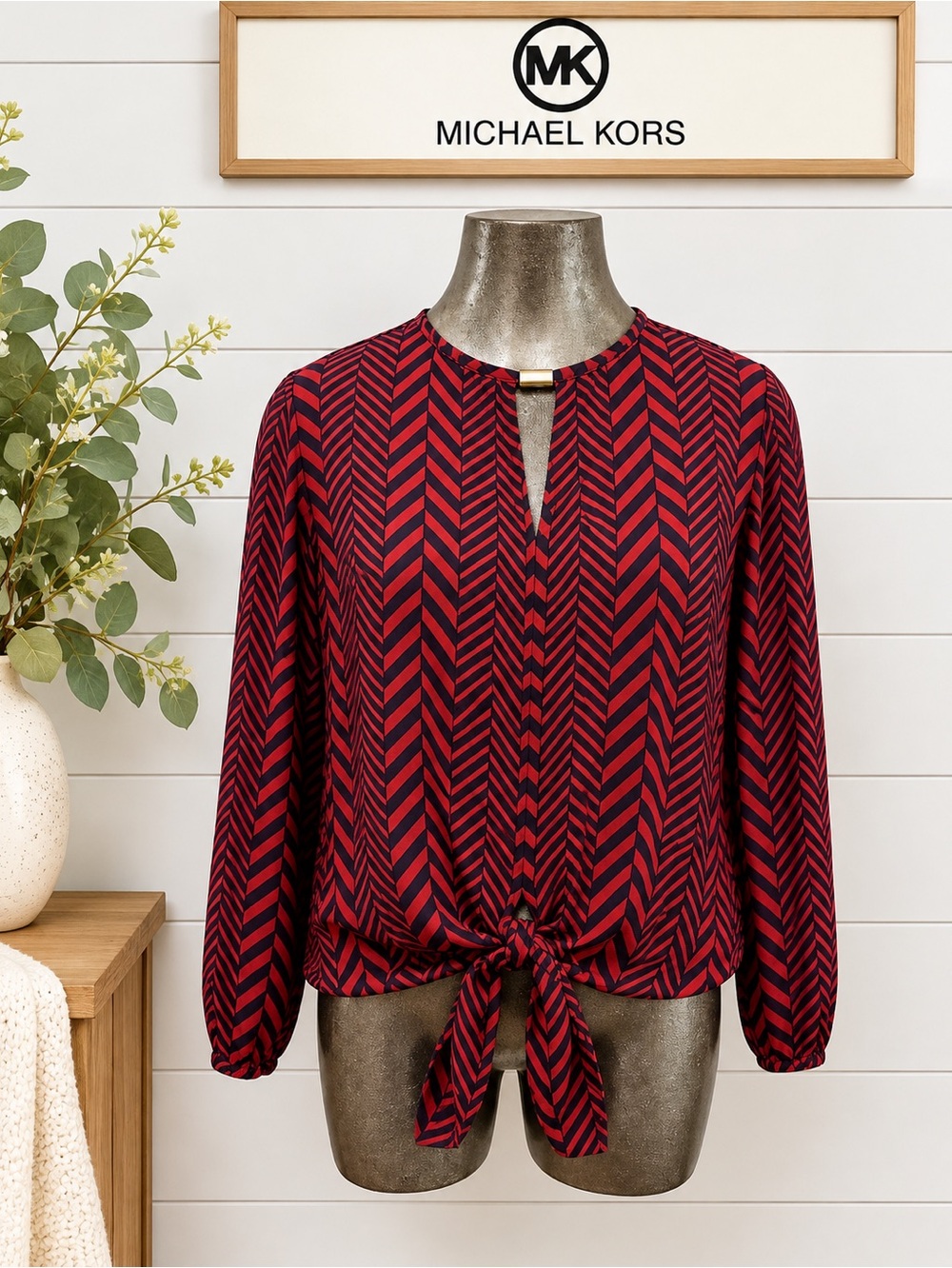 MICHAEL MICHAEL KORS – Tie-Front Chevron Blouse – Size S